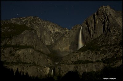Moonlight lights up the Yosemite Falls