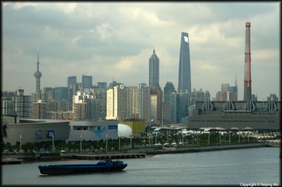 Across the river are some of the famous new landmarks in Shanghai