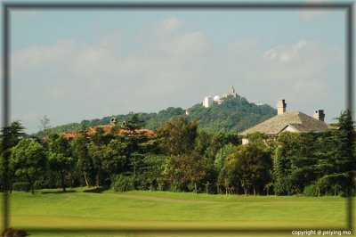 View from the golf course: an observatory and a Catholic church