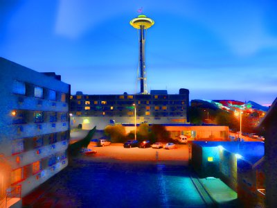 space needle at night