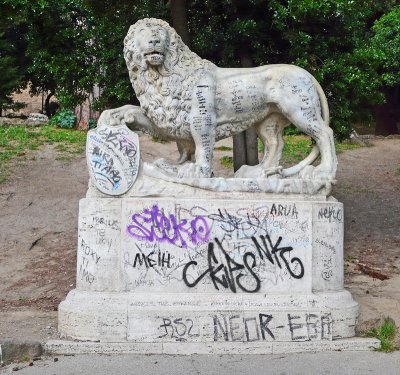 tagged statue