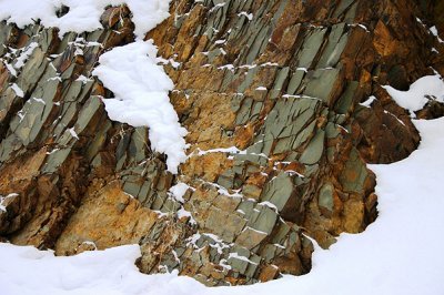 Snow on a Rapid Creek Rock