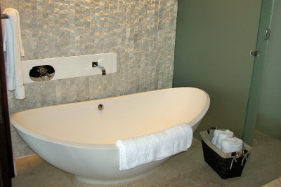 Master bath has a tub (and multi-head shower)