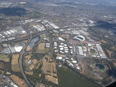 Departing Sydney on Air Pacific over Olympic stadium