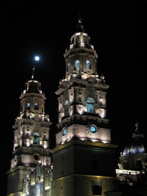 Cathedral and full moon, Morelia