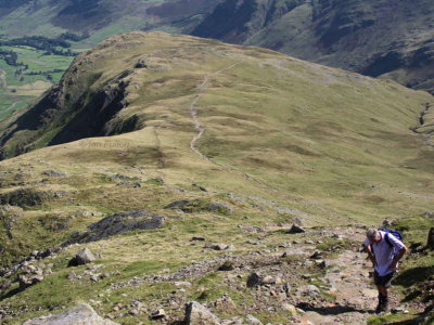 Looking down the Band on Bowfell
