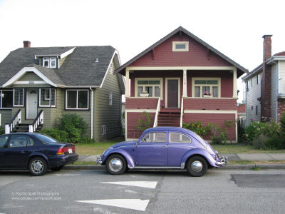 Purple VW beetle on Adanac Street, East Vancouver