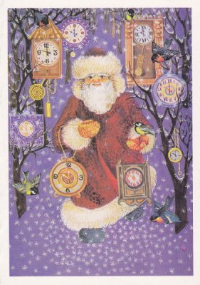Grandfather Frost with clocks