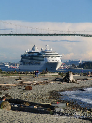 The Serenade of the Seas passing under the Lions Gate Bridge on her way to Alaska