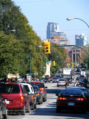 Rush-hour traffic on Cornwall, Kitsilano