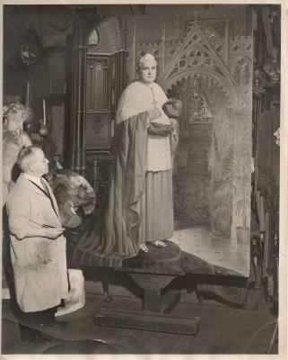 The artist with portrait of Bishop McVinney