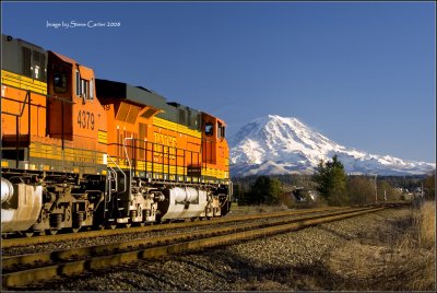 BNSF Freight Under a Winter Mt. Rainier