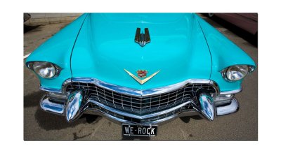 55 Blue Cadillac front.