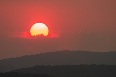 Hazy sunset over Carmel, NY