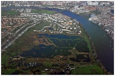 Aerial view of London Wetland Centre