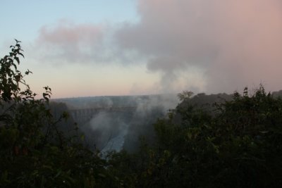 at sunrise - spray from the Victoria Falls