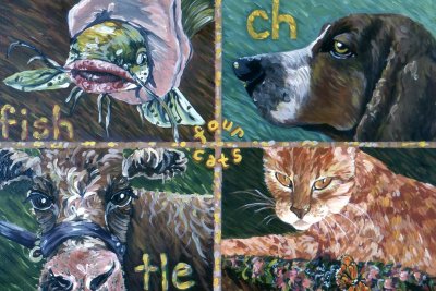 Four Cats, Acrylic On Canvas