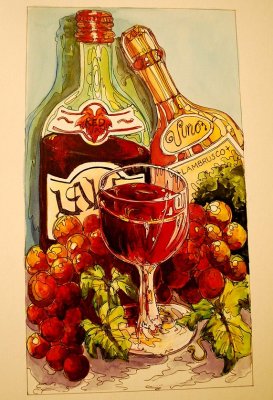 Wine Study, Watercolor And Ink