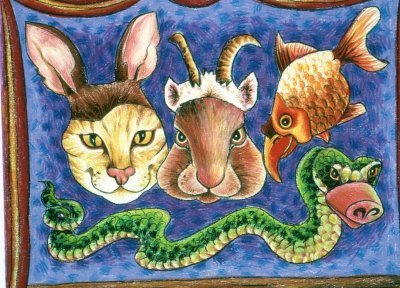 Animals In masks, Colored Pencil