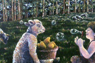 Lamb And Bubbles, Acrylic On Canvas