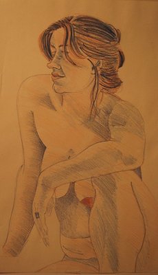Nude Woman With Hair Up, Colored Pencil