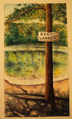 Boat Launch, Watercolor And Ink
