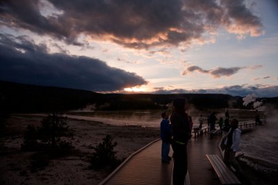 Watching Grand Geyser