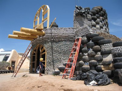 Earthship house under construction