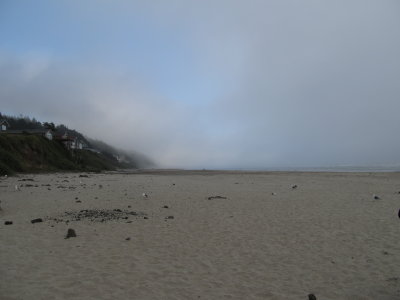 Blue sky, foggy sea