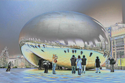 Solarized shot of the Bean at Millenium Park Chicago ILL.