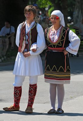 Boy and girl in traditional Macedonian costume
