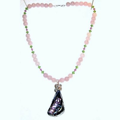 Rosey Dichroic Glass and Rose Quartz Necklace
