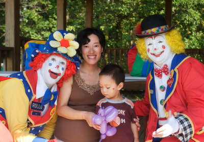 With mom & clowns