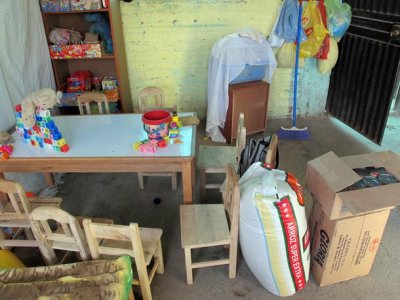 Groceries arrive - rice, tuna and some sweets for the children