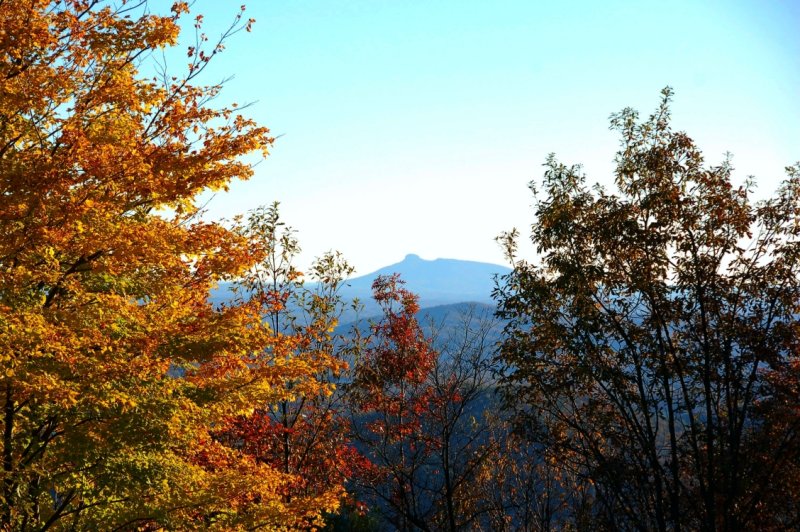 View of Pilot Mountain from high above at Primland