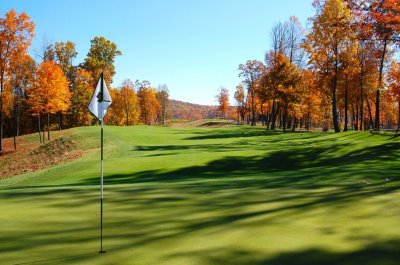 On the 15th green looking down the fairway at Primland