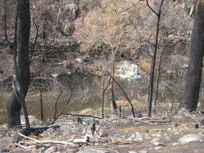 Old road works on the Dargo River.