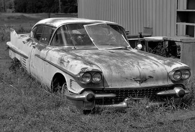 This one has seen better days,  a 1958 Caddy.