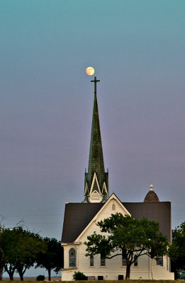 Moonrise over church steeple 2.