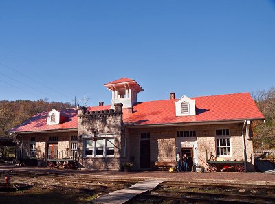 A trackside view of the depot