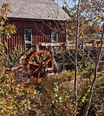 A closeup of the grist mill wheel.