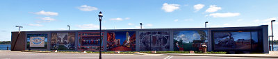 These cement walls with murals extend along the Paducah waterfront.