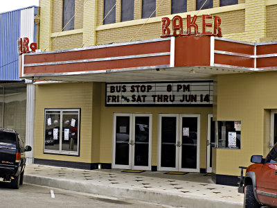 A partial facade shot of the Baker theater