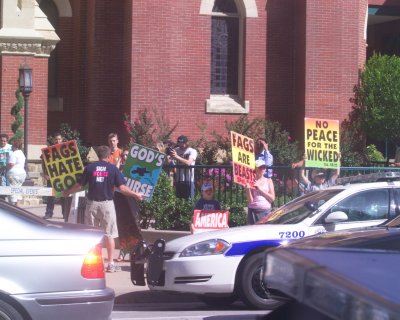 Westboro Baptist Church of Topeka Ks Protests at Cathederal Guadalupe in Downtown Dallas 7-11-10