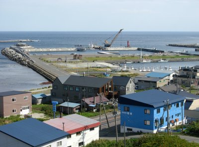 Hilltop view of the nearby city. From here, we rode into a stiff headwind going to Wakanai city.