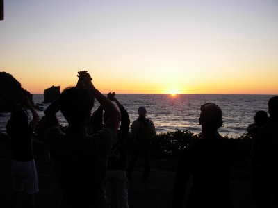 Group saying good night to the sun.