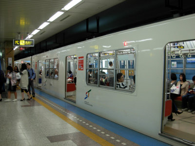 Catching the subway to downtown.