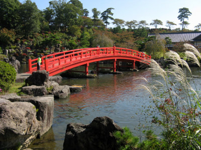 Bridge and pond within the garden.