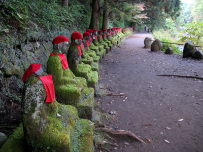 Zizoh Bosatsu Statues within famous Nikko park along the river.