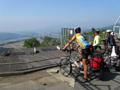 At the top of a climb with Numata city in the distance.